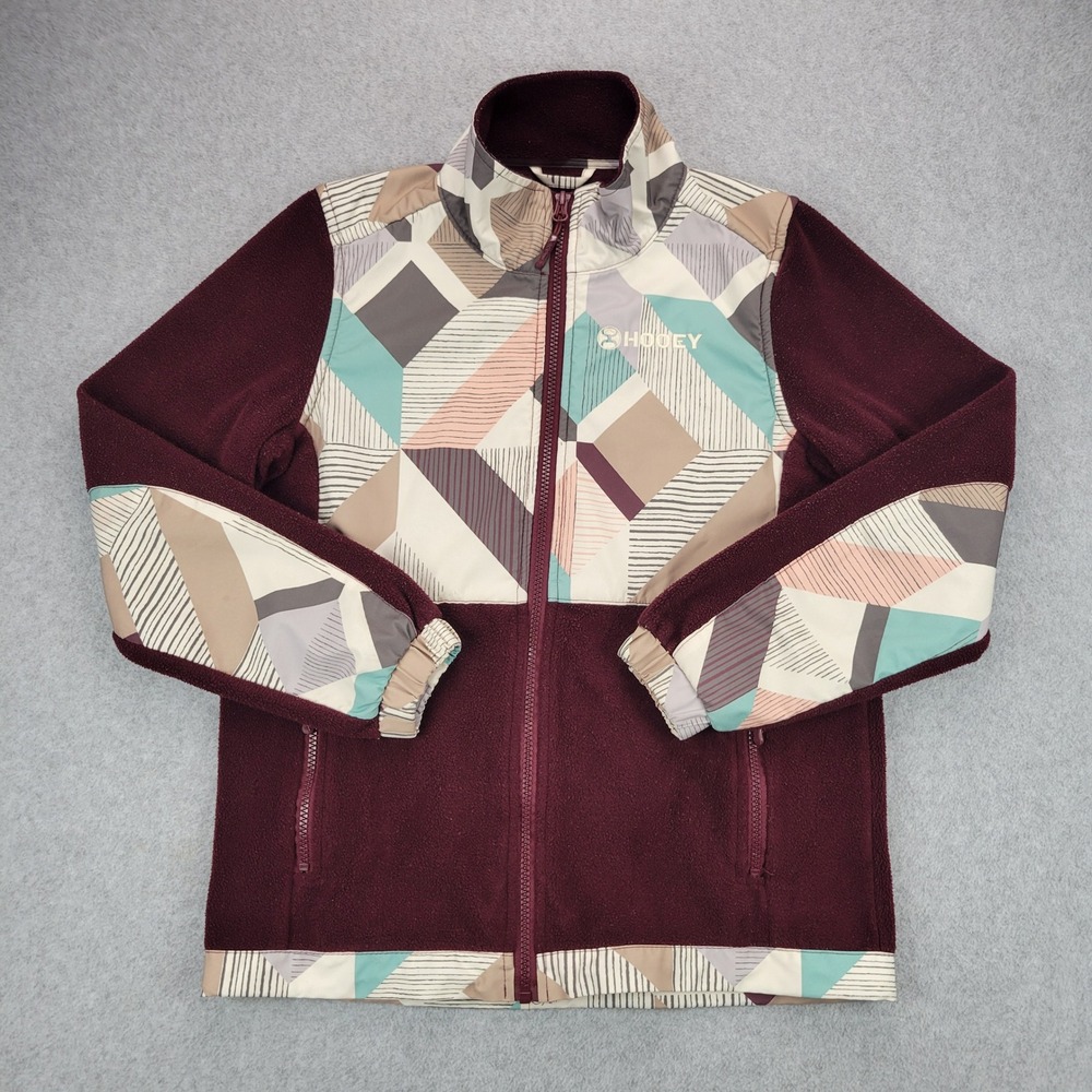 Hooey Fleece Jacket Girls XL Burgundy Geo Print Color Block Full Zip Mock Neck